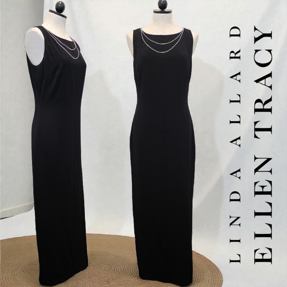 Ellen Tracy Linda Allard Vintage Rhinestone Embellished Maxi Formal Modest Dress